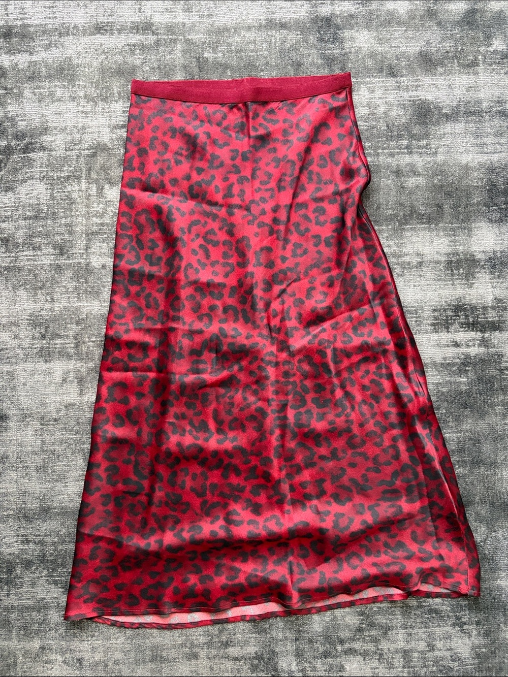 Anine Bing Red and Black Leopard Midi 100% Silk Skirt